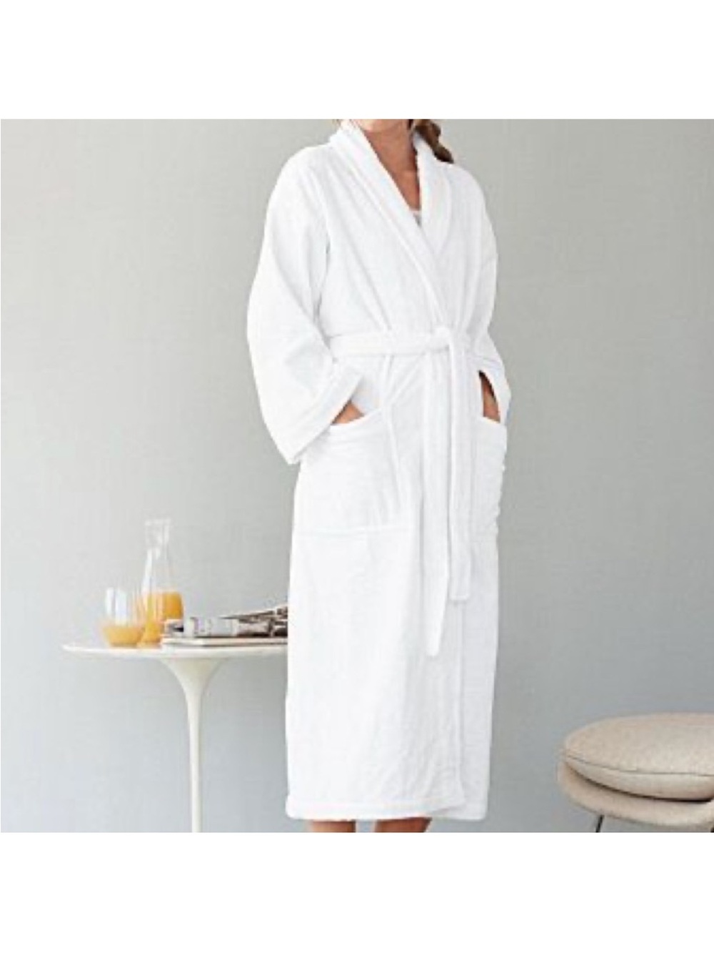 Frette Luxury Shawl Neck Turkish Cotton White Bathrobe Unisex L XL Flawless